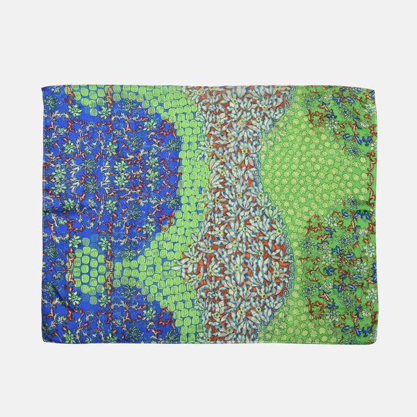 LA MAREY 100 % nat&uuml;rlicher Maulbeerseiden Schal, Weinrebe Muster, Gr&ouml;&szlig;e: 180x110 cm, Gr&uuml;n und Blau image number 3