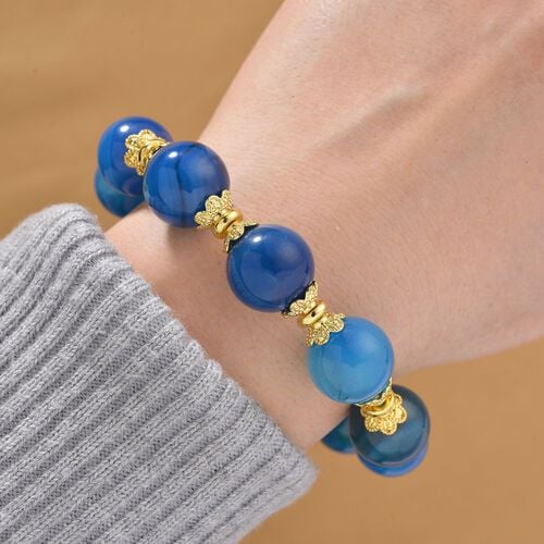 Blauer Achat Armband, Flexibles, Standard gelb vergoldet ca. 190,00 ct. image number 1