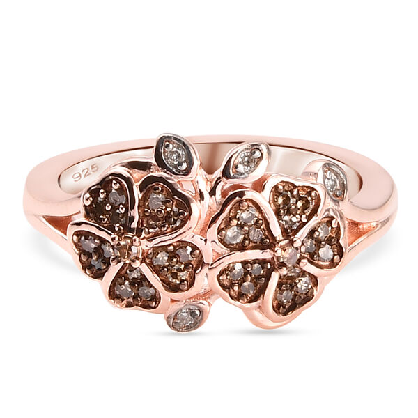 Nat&uuml;rlicher Champagner Diamant Blumen Ring 925 Silber Ros&eacute;gold Vermeil