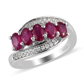 Afrikanisher Rubin und Zirkon Ring 925 Silber Platin-Überzug