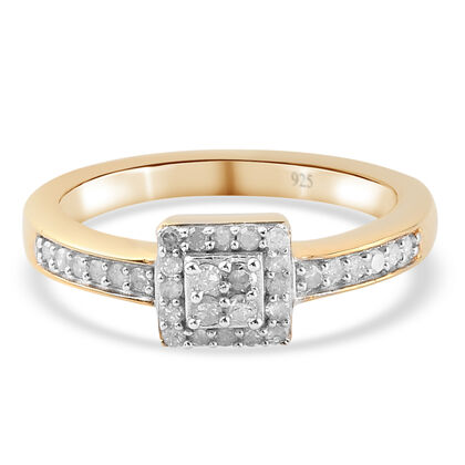 Diamant-Ring, 925 Silber Gelbgold Vermeil (Größe 18.00) ca. 0,25 ct