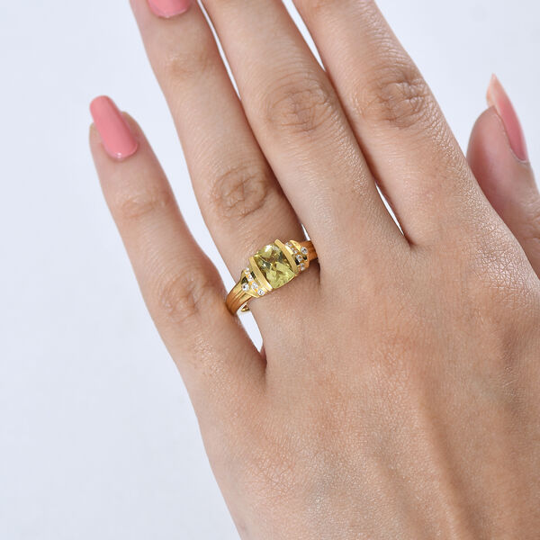 D'Joy AAA Ouro Verde-Quarz, Wei&szlig;er Zirkon Ring 925 Silber 750 Vergoldet (Gr&ouml;&szlig;e 20.00) ca. 1,59 ct image number 2