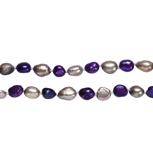 Dunkelblaue und graue gefärbte Süßwasserperle Halskette, 147 cm image number 5