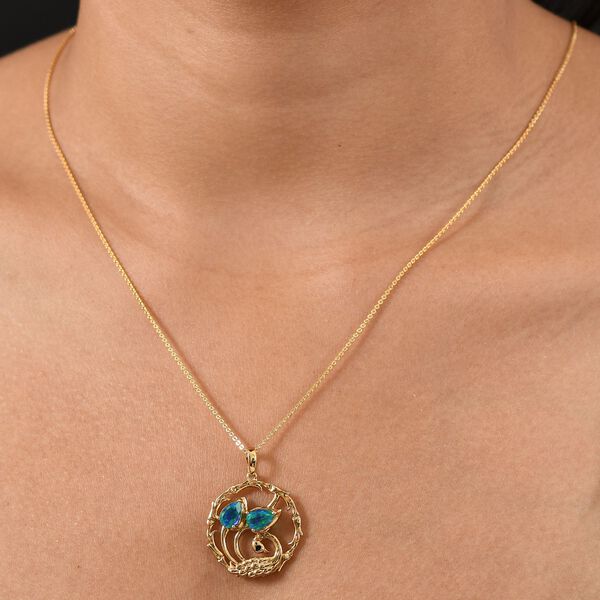 D'joy Pfau Quarz Triplette Anh&auml;nger mit Kette (ca. 45cm), 925 Silber 750 Gelb Vergoldet ca. 1.48 ct image number 2