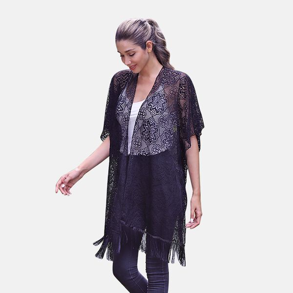 Kimono aus Spitze mit Quasten, Einheitsgr&ouml;&szlig;e Schwarz image number 2