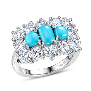 D'Joy Sleeping Beauty T&uuml;rkis Ring 925 Silber Rhodiniert (Gr&ouml;&szlig;e 19.00) ca. 3,56 ct