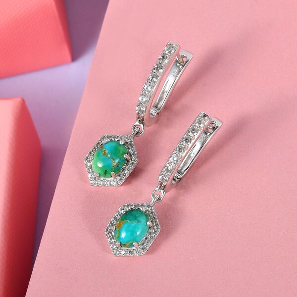 Sierra Nevada T&uuml;rkis und Zirkon-Ohrh&auml;nger, 925 Silber platiniert, 3,69 ct image number 2