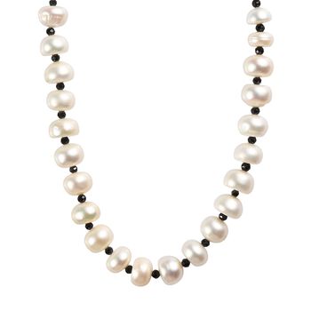 Wei&szlig;e S&uuml;&szlig;wasserperle und schwarze Spinell 45cm Halskette