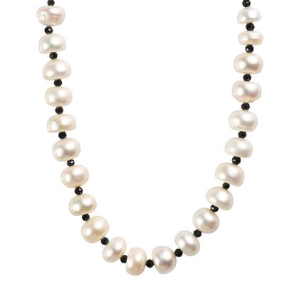 Wei&szlig;e S&uuml;&szlig;wasser Perle, Schwarzer Spinell Halskette ca. 45 cm 925 Silber rhodiniert 118.00 ct