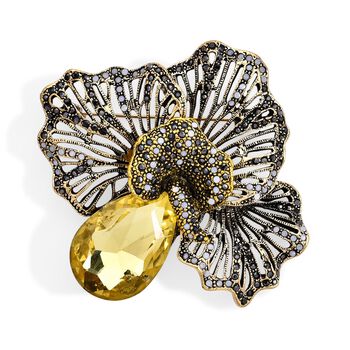 Mehrfarbiger Kristall Brosche Antikes Gold