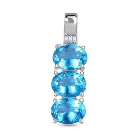 AA Paraiba-Apatit, Weißer Diamant Anhänger 925 Silber rhodiniert ca. 3.74 ct