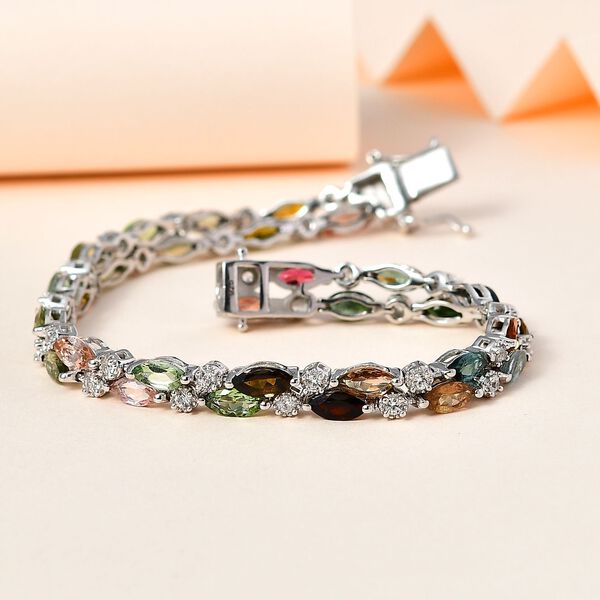 Mehrfach-Turmalin, Weißer Zirkon Armband ca. 19 cm 925 Silber platiniert ca. 12,59 ct. image number 2