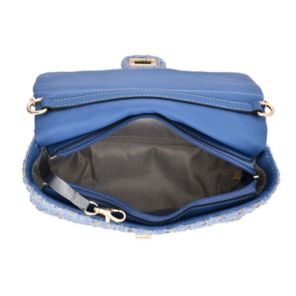 Umh&auml;ngetasche aus 100% echtem Leder mit Boucl&eacute;-Stoff, Blau image number 6