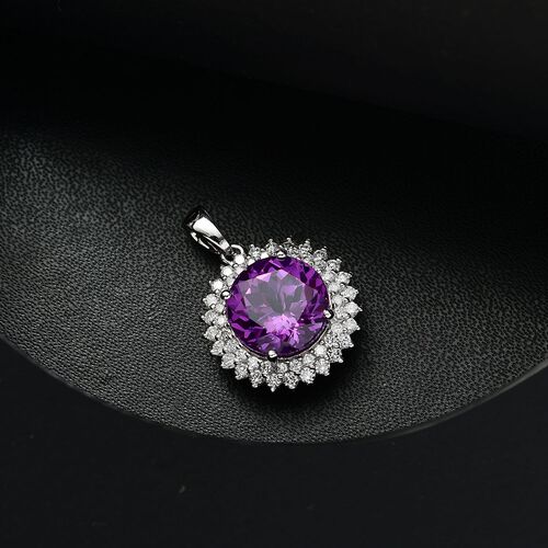 LUXURIANT DIAMOND- zertifiziert und geprüft AAA Labor Lila Saphir und Labor Diamant Anhänger in 417 Weißgold - 4,48 ct. image number 1