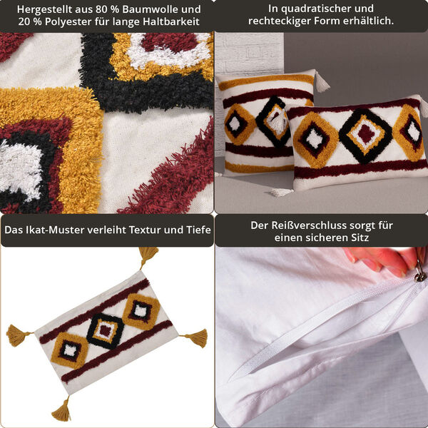 2er Set - Kissenbezug mit Quasten, Diamantmuster image number 2