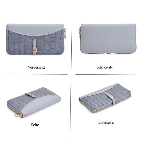 2-teiliges Geldbörsen-Set im Krokoprägungs-Design, Lange Geldbörse 20x10x3 cm und Bifold-Geldbörse 12x9x3,5 cm, Blau image number 4