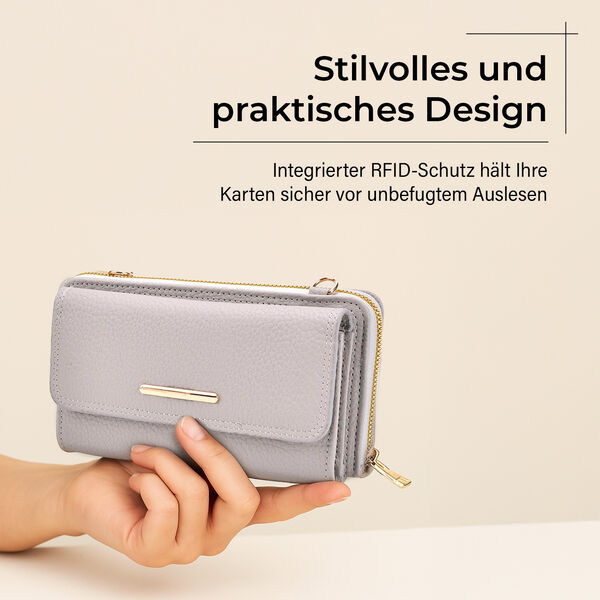 Crossbody-Tasche mit Klappfach, gemustertem Trageriemen und RFID-Schutz - 19x5x11 cm, Grau image number 2