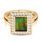 Ammolit, Weißer Zirkon Baguetteschliff Ring, 925 Silber, 750 Gelbgold Vermeil (Größe 19.00) ca. 2.76 ct