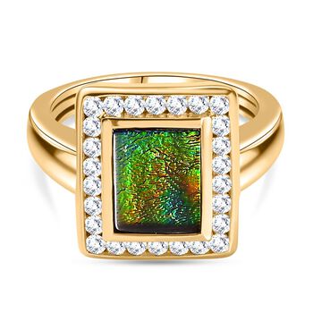 Ammolit, Wei&szlig;er Zirkon Baguetteschliff Ring, 925 Silber, 750 Gelbgold Vermeil (Gr&ouml;&szlig;e 19.00) ca. 2.76 ct