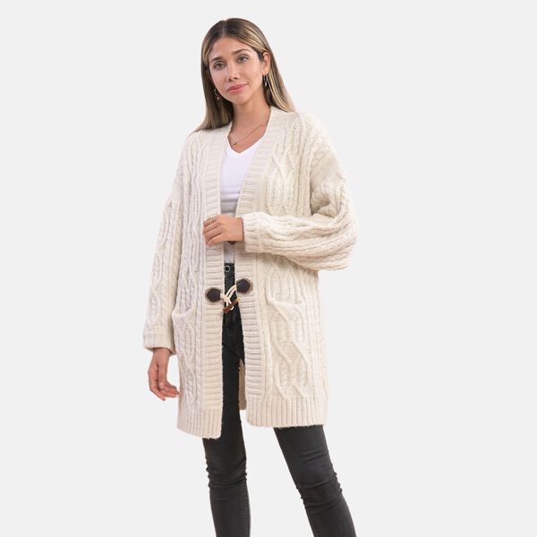 LA MAREY lange Strickjacke mit Kn&ouml;pfen, Einheitsgr&ouml;&szlig;e Cr&egrave;me