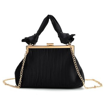 Plissiertes Design Crossbody Tasche mit Knotenhenkel, 23x10x15cm, Schwarz