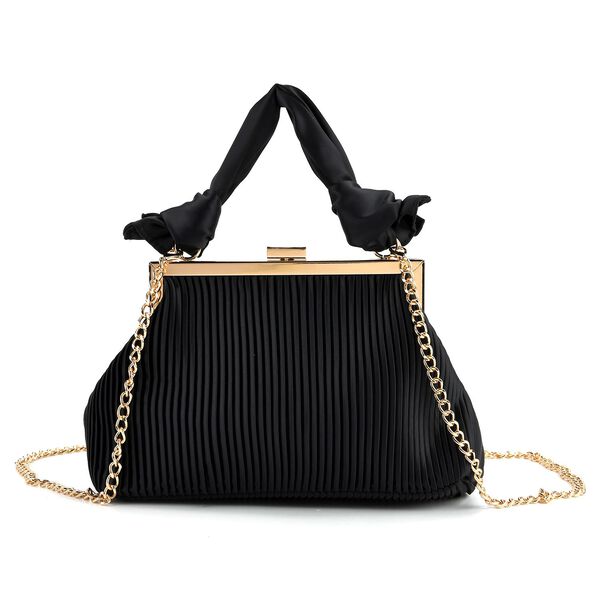 Plissiertes Design Crossbody Tasche mit Knotenhenkel, 23x10x15cm, Schwarz