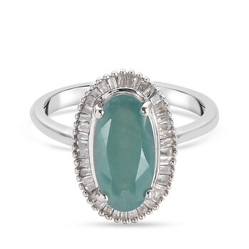 Grandidierit und Diamant Halo Ring 925 Silber Platin-&Uuml;berzug