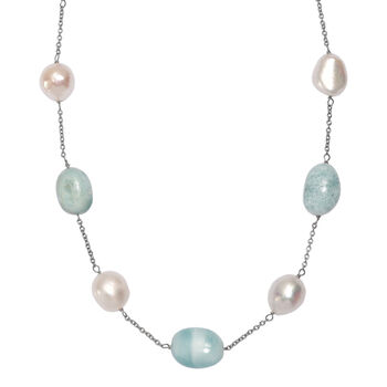 D'Joy Larimar, S&uuml;&szlig;wasser Perle Halskette ca. 50 cm 925 Silber Rhodiniert