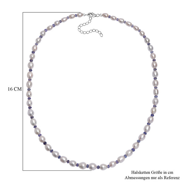 AA Wei&szlig;e S&uuml;&szlig;wasser Perle, Tansanit Halskette ca. 45 cm+ 5cm extender, 925 Silber rhodiniert image number 5