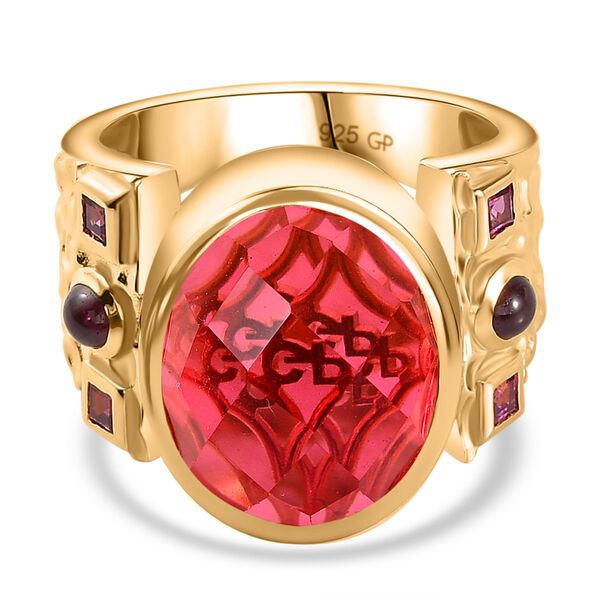 GP Art D&eacute;co Collection - Padparadscha Quarz Triplett, Rhodolith Granat und Kanchanaburi blauer Saphir-Ring - 11,67 ct.