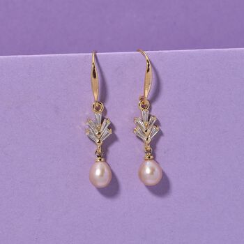 Lila S&uuml;&szlig;wasser Perle (7-9 mm), Wei&szlig;er Zirkonia Ohrringe Nickelfreies Messing vergoldet