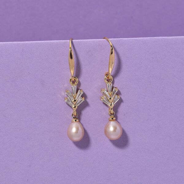 Lila S&uuml;&szlig;wasser Perle (7-9 mm), Wei&szlig;er Zirkonia Ohrringe Nickelfreies Messing vergoldet image number 2