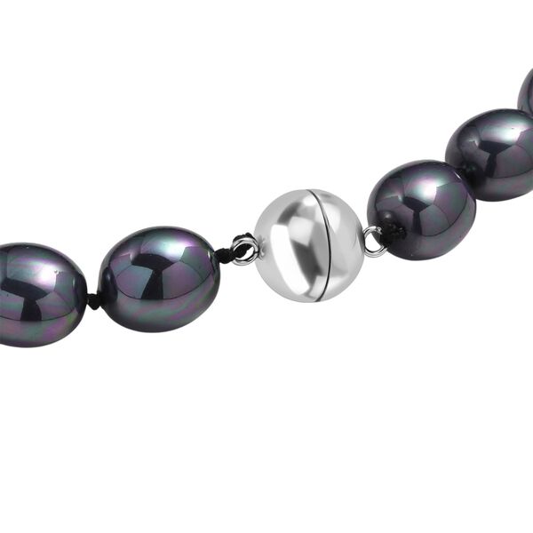 Pfaufarbene Oval Muschelkernperle 50cm Halskette und flexibles Armband image number 5