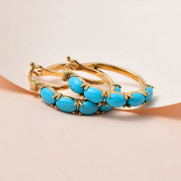 Amerikanische nat&uuml;rliche Sleeping beauty T&uuml;rkis Creolen, 925 Silber vergoldet ca. 4.25 ct image number 2