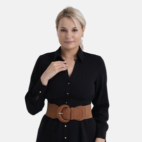 Elastischer Taillengürtel mit runder Schnalle, One Size, Karamell