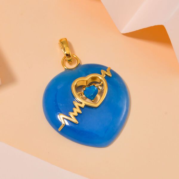 Blaue Jade, Miami Blau Welo Opal Anh&auml;nger 925 Silber Gelbgold Vermeil ca. 36,00 ct image number 2