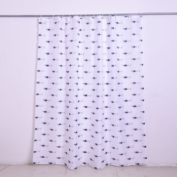 Wei&szlig;er wasserdichter Duschvorhang, Hai Muster und 12 Haken, Gr&ouml;&szlig;e: 180x180 cm