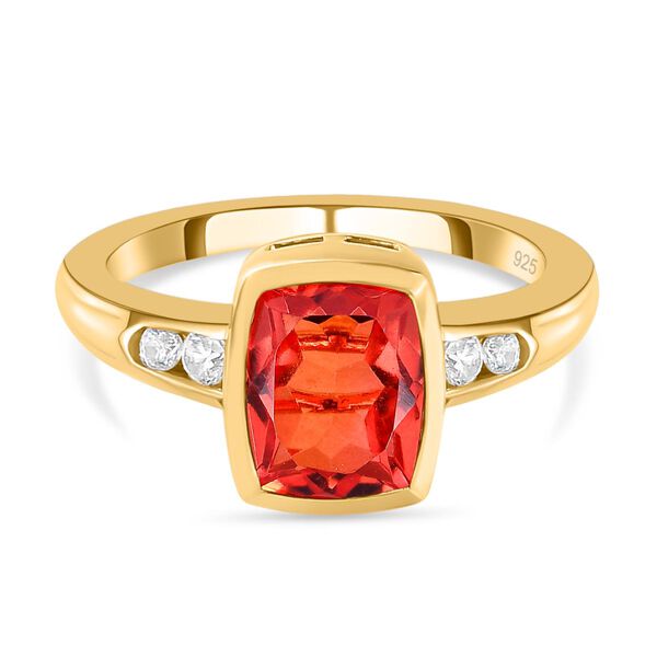Padparadscha Triplett Quarz und wei&szlig;er Zirkon-Ring, 925 Silber vergoldet (Gr&ouml;&szlig;e 17.00) ca. 2,62 ct