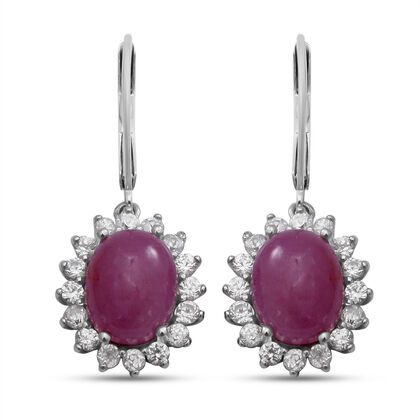Natürliche, rosa Saphir und weiße Zirkon-Ohrringe, 925 Silber platiniert ca. 10,68 ct