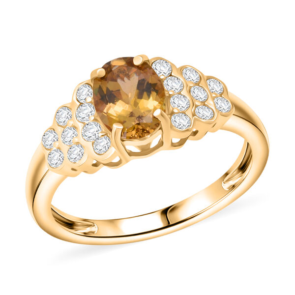 AAA Nat&uuml;rlicher goldener Tansanit, Wei&szlig;er Zirkon Ring 585 Gold (Gr&ouml;&szlig;e 21.00) ca. 2,22 ct image number 3