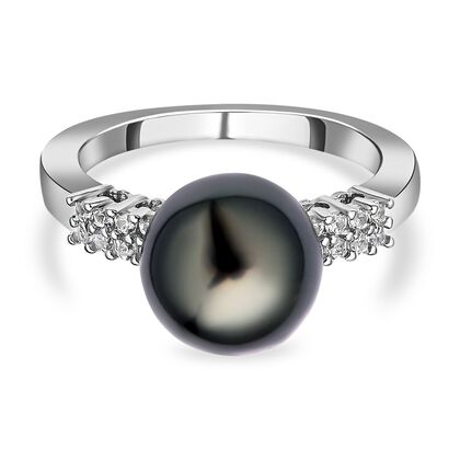 Tahiti Perlen und Zirkon-Ring, 925 Silber rhodiniert, 8,52 ct.