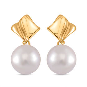 Weiße Edison Perle Ohrringe, (ca. 10-11mm), 925 Silber 750 Gelbgold Vermeil