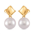 Weiße Edison Perle Ohrringe, (ca. 10-11mm), 925 Silber 750 Gelbgold Vermeil