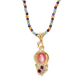 Flamingo Mondstein, Citrin Schmuckset 925 Silber 750 Gelbgold Vermeil ca. 58,06 ct.