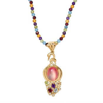 Flamingo Mondstein, Citrin Schmuckset 925 Silber 750 Gelbgold Vermeil ca. 58,06 ct.