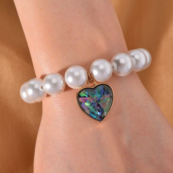 Weißes Muschelkernperlen und Abalone Muschel Armband, 17-19 cm - 198 ct. image number 2