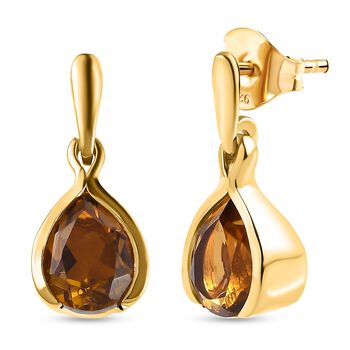 Champagner Triplette Quarz Ohrringe, 925 Silber vergoldet ca. 3.65 ct