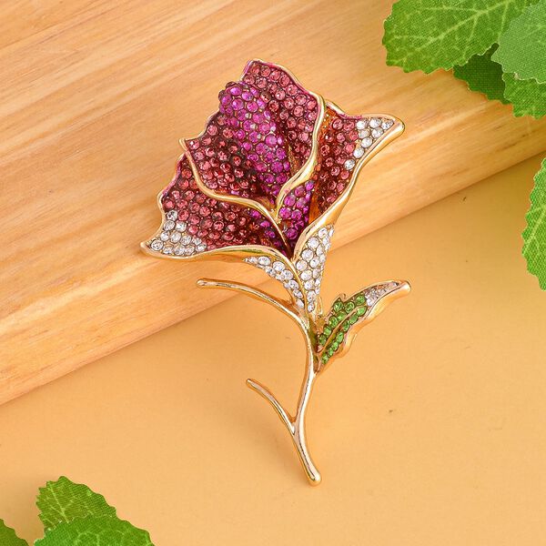 Rose Kristall Brosche, Goldfarben image number 2