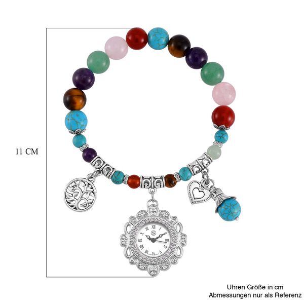 STRADA - Japanisches Uhrwerk, Mehrfarbig Edelsteine, Weißer Kristall Flexible Uhr 18.5 cm 316L Edelstahl ca. 25.30 ct image number 5