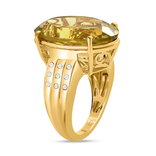 Ouro Verde-Quarz, weißer Zirkon Ring, 925 Silber vergoldet (Größe 17.00) ca. 16.64 ct image number 5